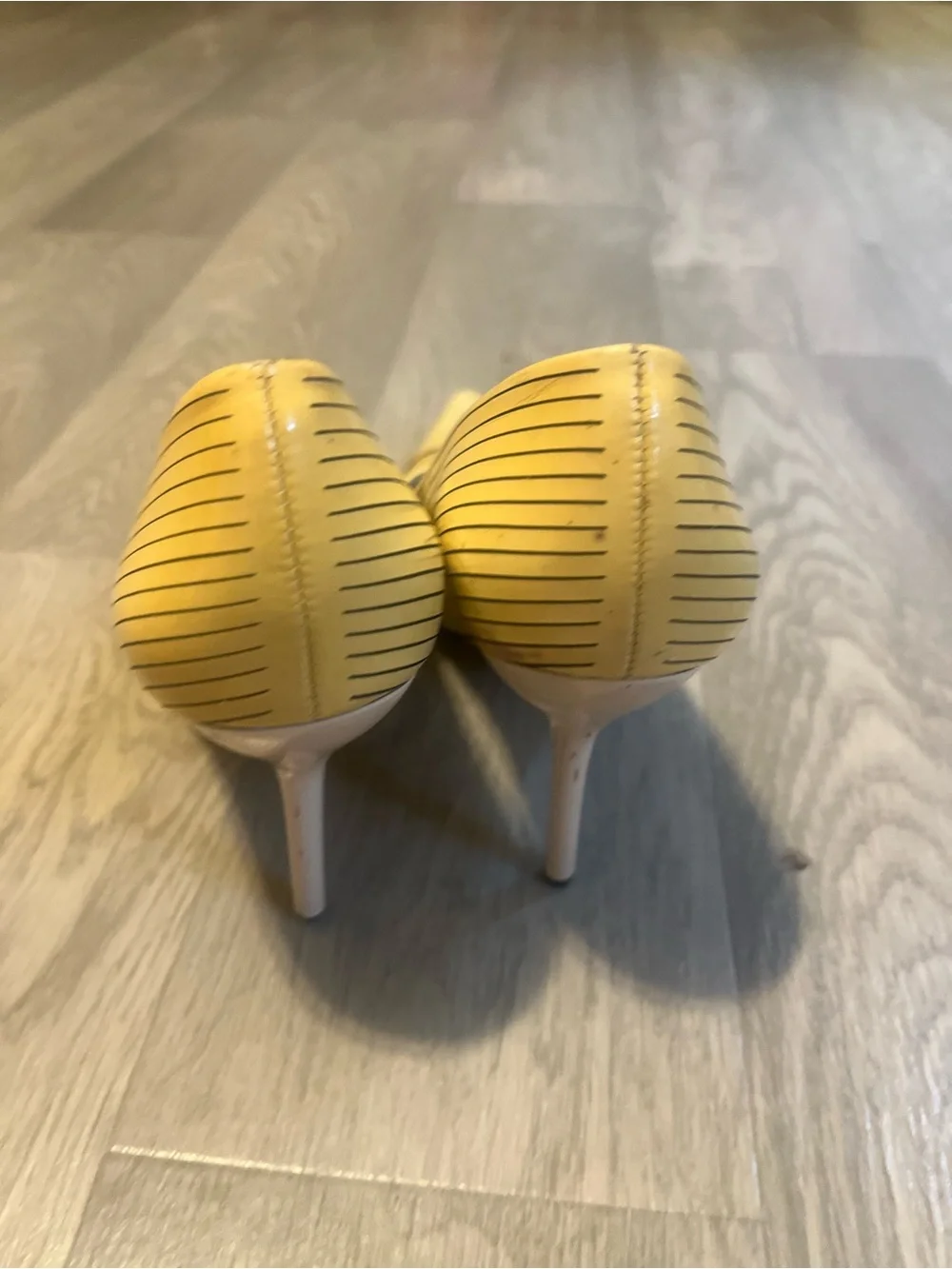 BCBGirls Yellow and Black Striped Pointed Toe Pumps Y2K